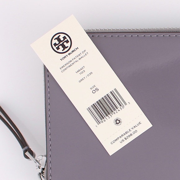 Tory Burch Large Patent Leather Emerson Tote & Continental Wristlet Wallet Grey - Picture 12 of 12